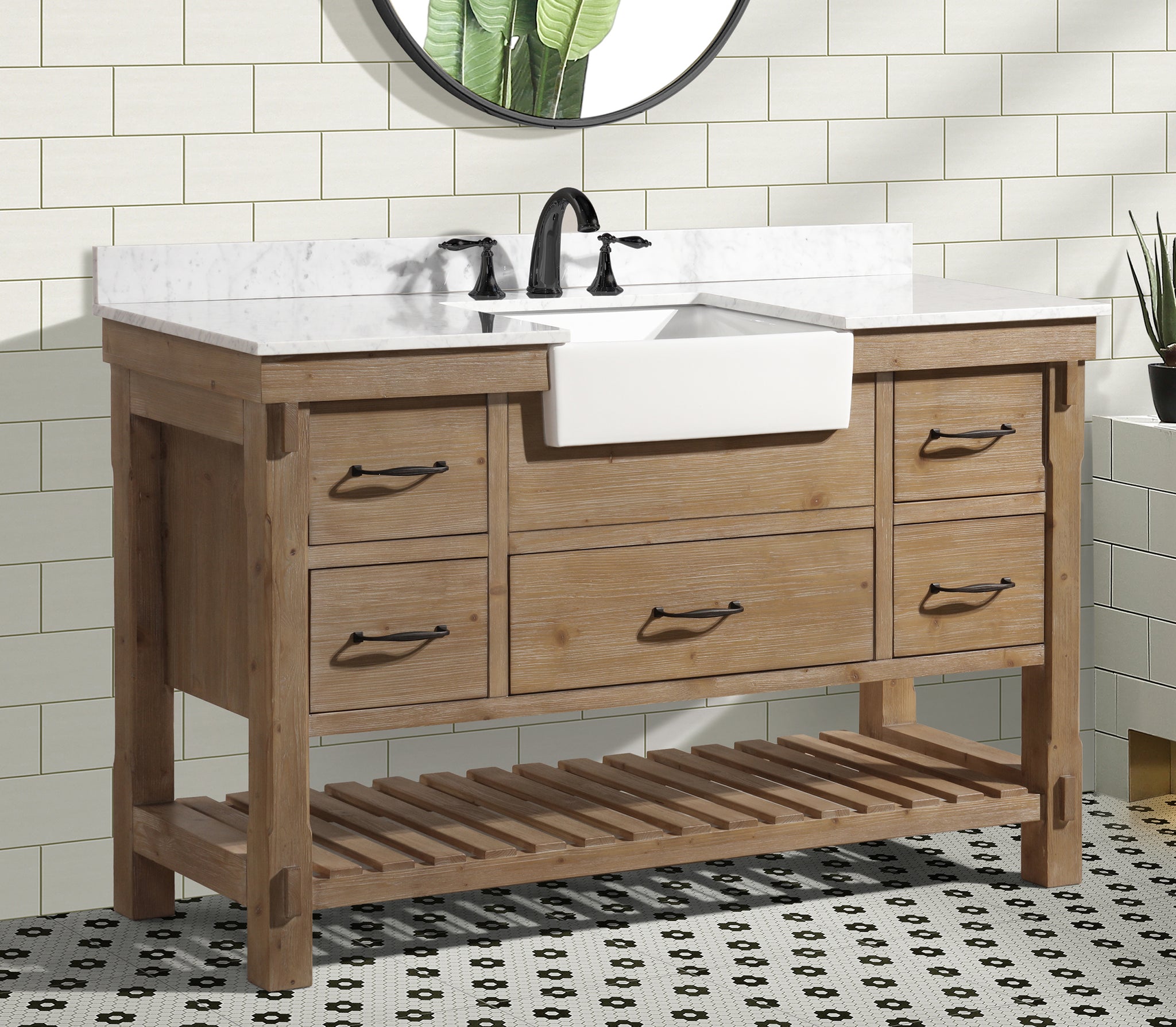 Marina 55" Farmhouse Bathroom Vanity Weathered Fir Finish – Ari Kitchen ...