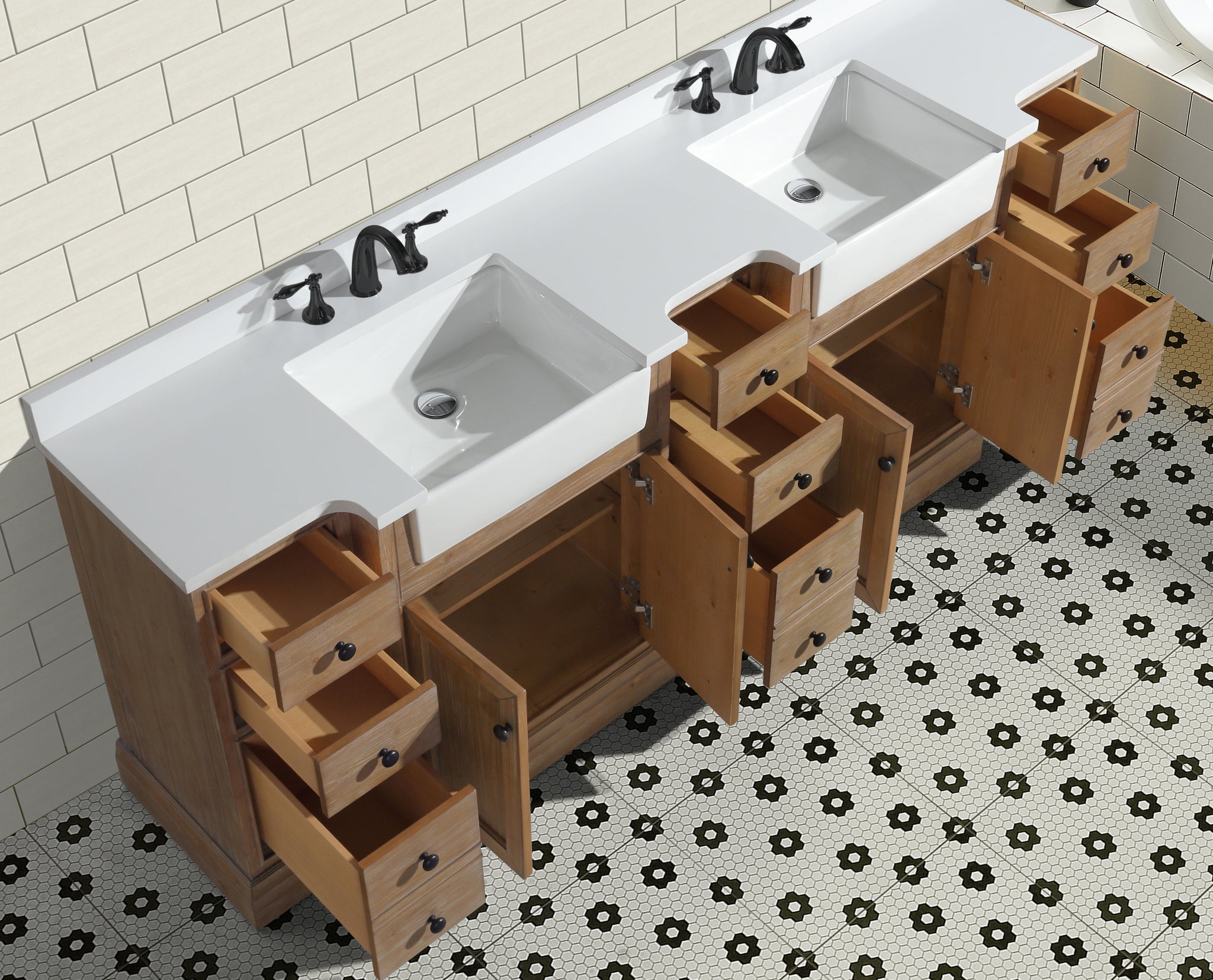 Kelly 84" Bathroom Vanity Weathered Fir - White Engineered Countertop ...