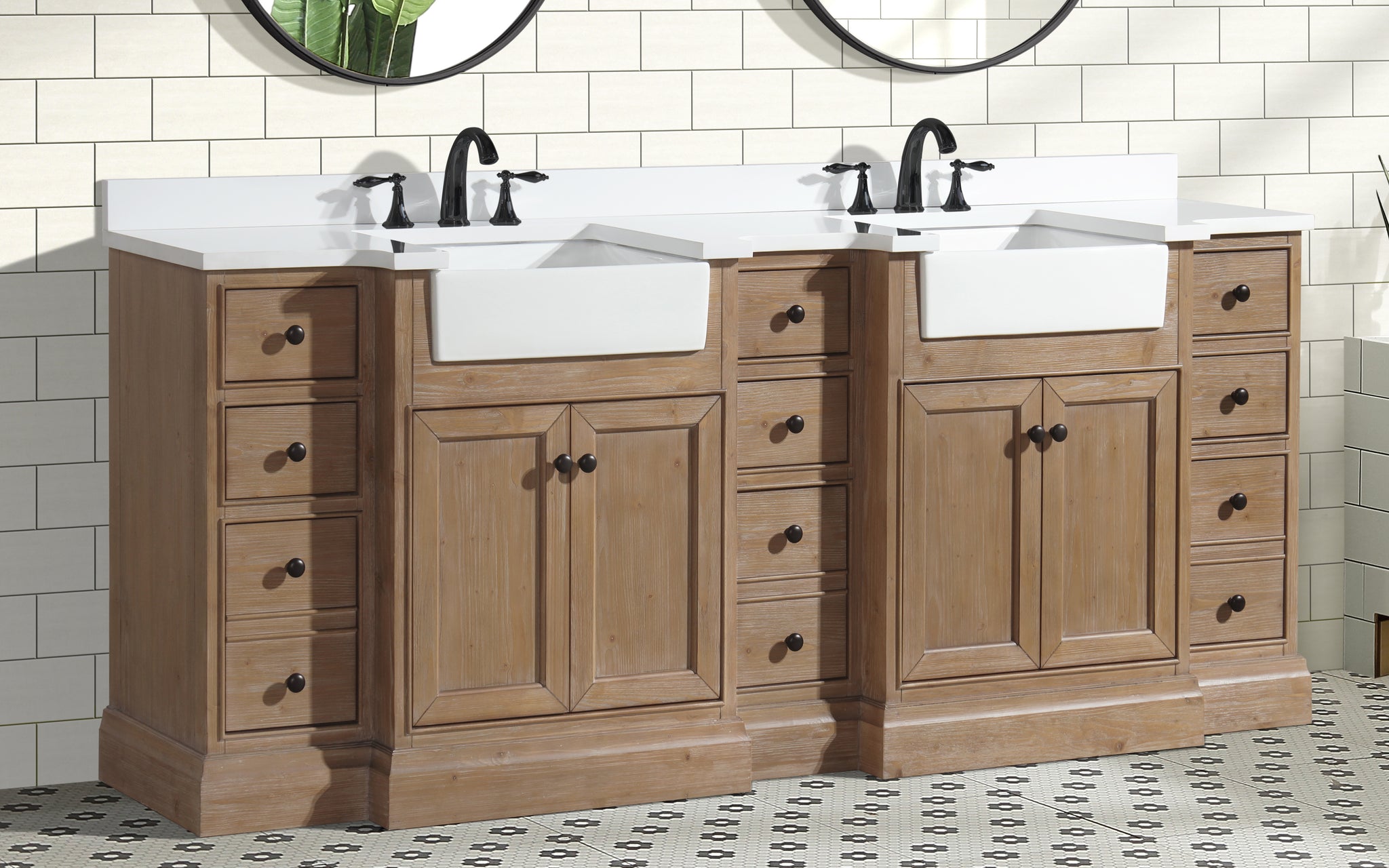 Kelly 84" Bathroom Vanity Weathered Fir - White Engineered Countertop ...