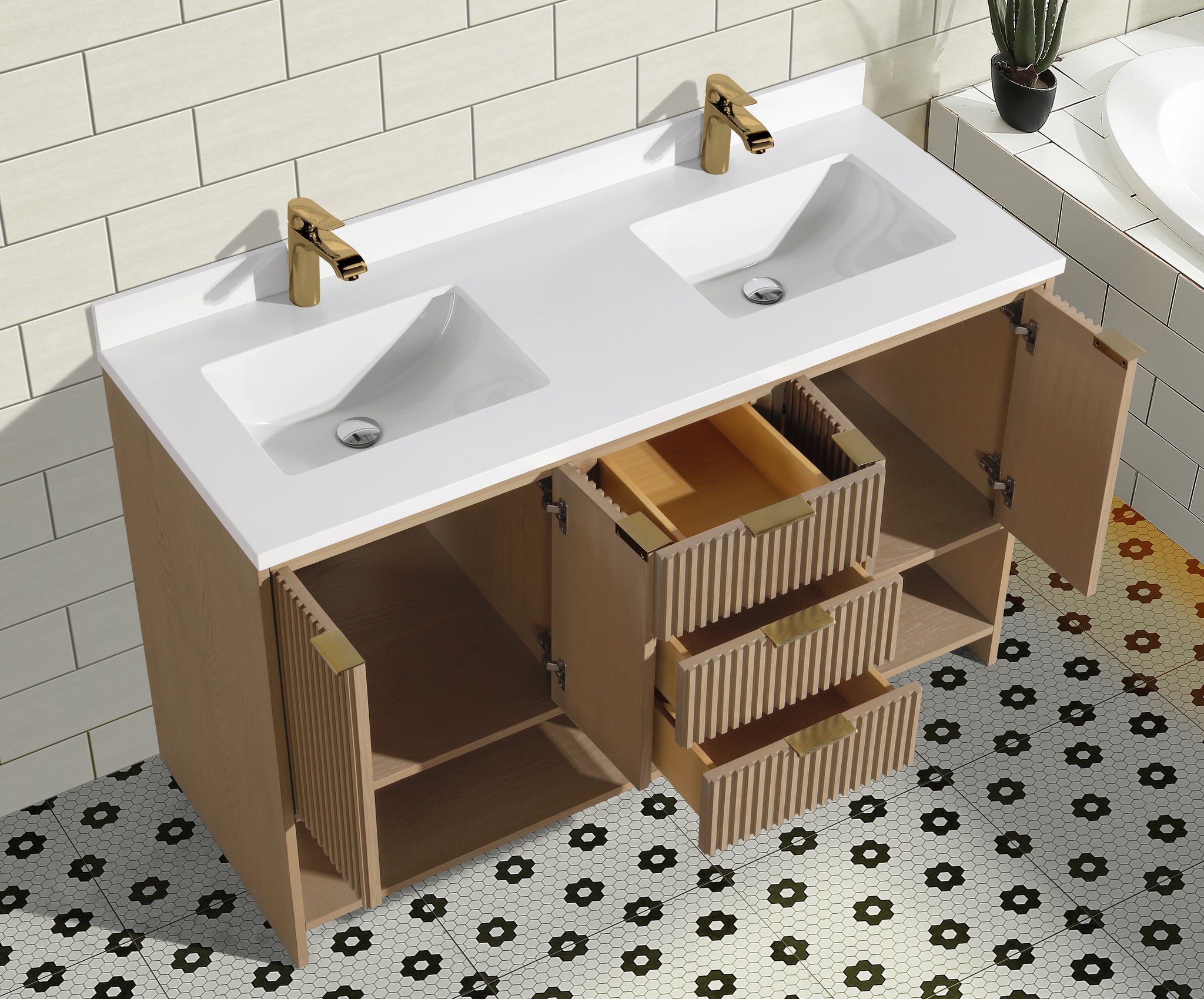 San Diego 55" Freestanding Bathroom Vanity Oak – Ari Kitchen & Bath