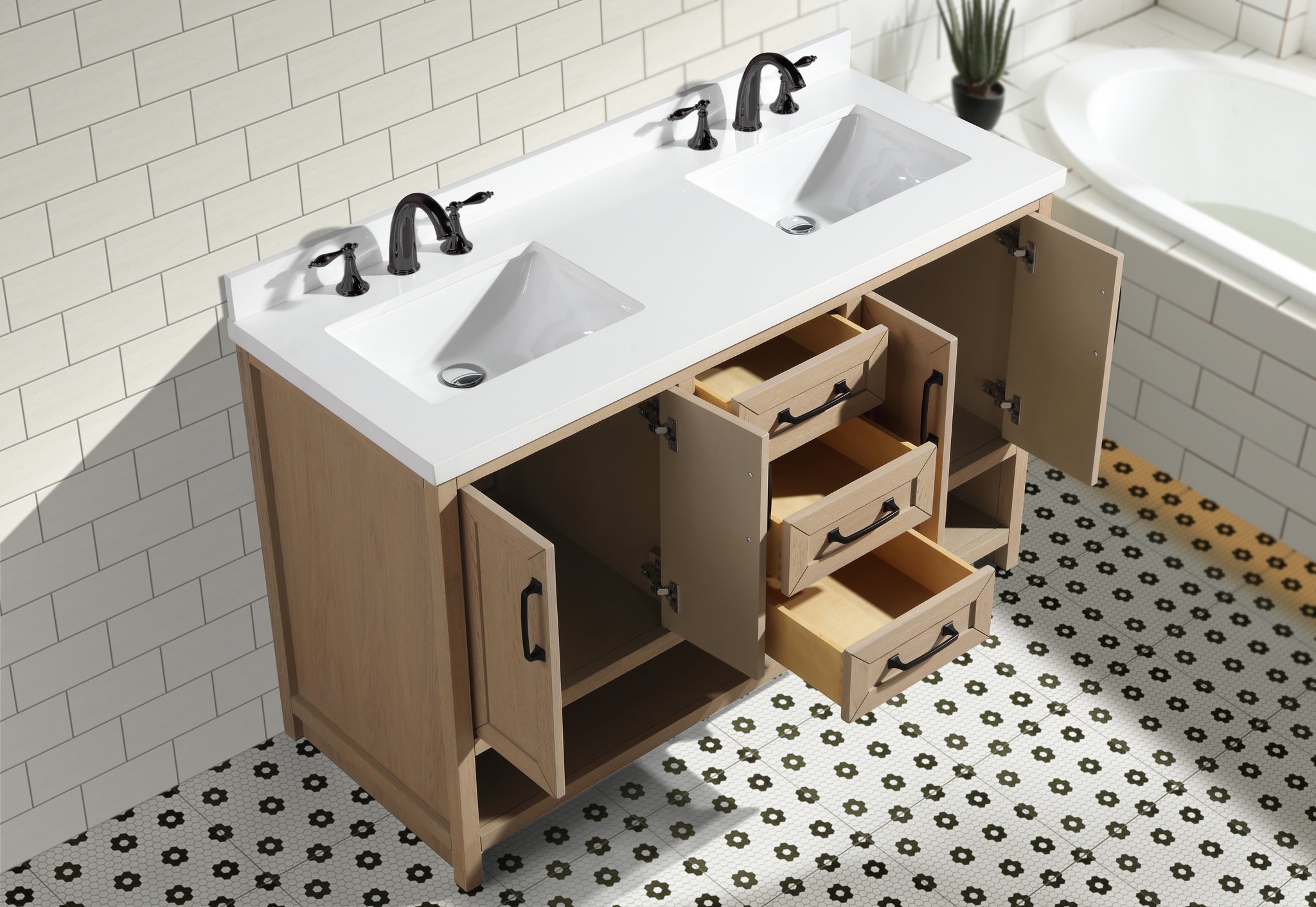 Venice 55" Bathroom Vanity Oak Gray Finish Ari Kitchen & Bath