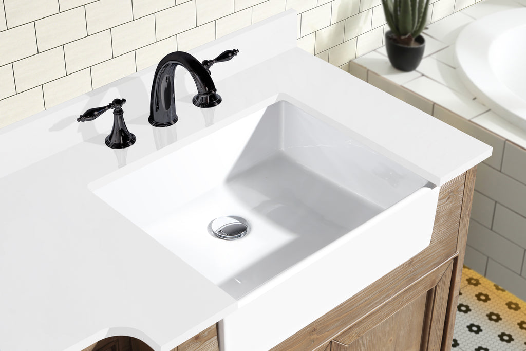 Kelly 72" Bathroom Vanity Weathered Fir White Engineered Countertop