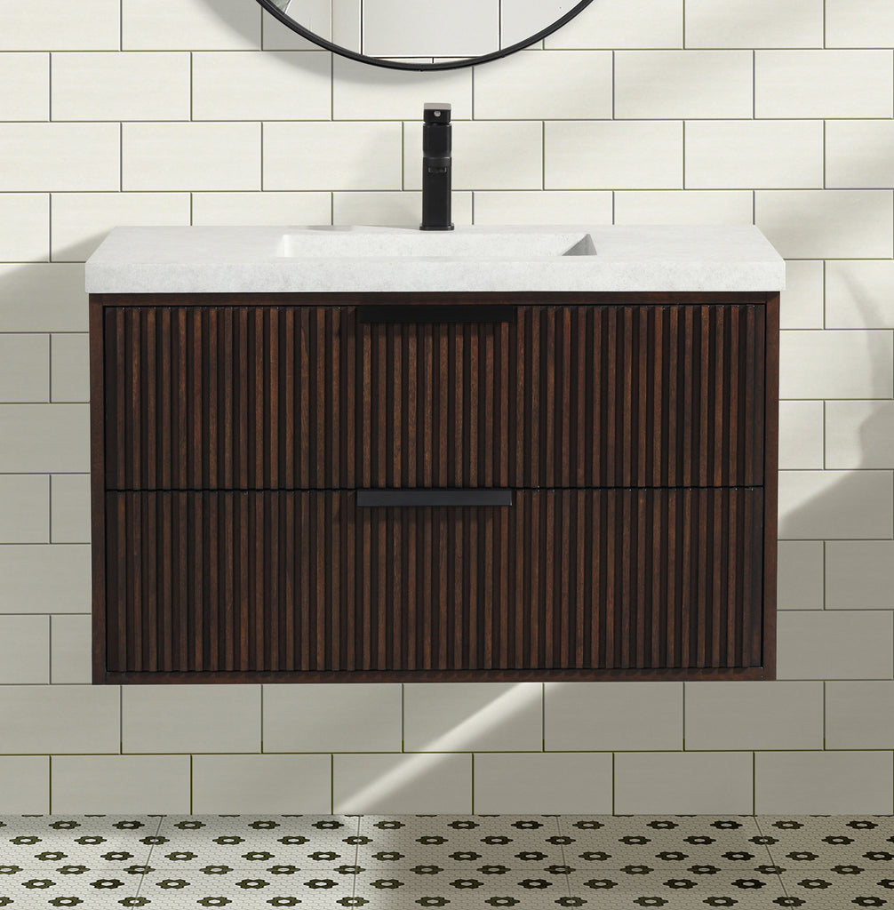 San Diego 36" Floating Bathroom Vanity Walnut Ari Kitchen & Bath