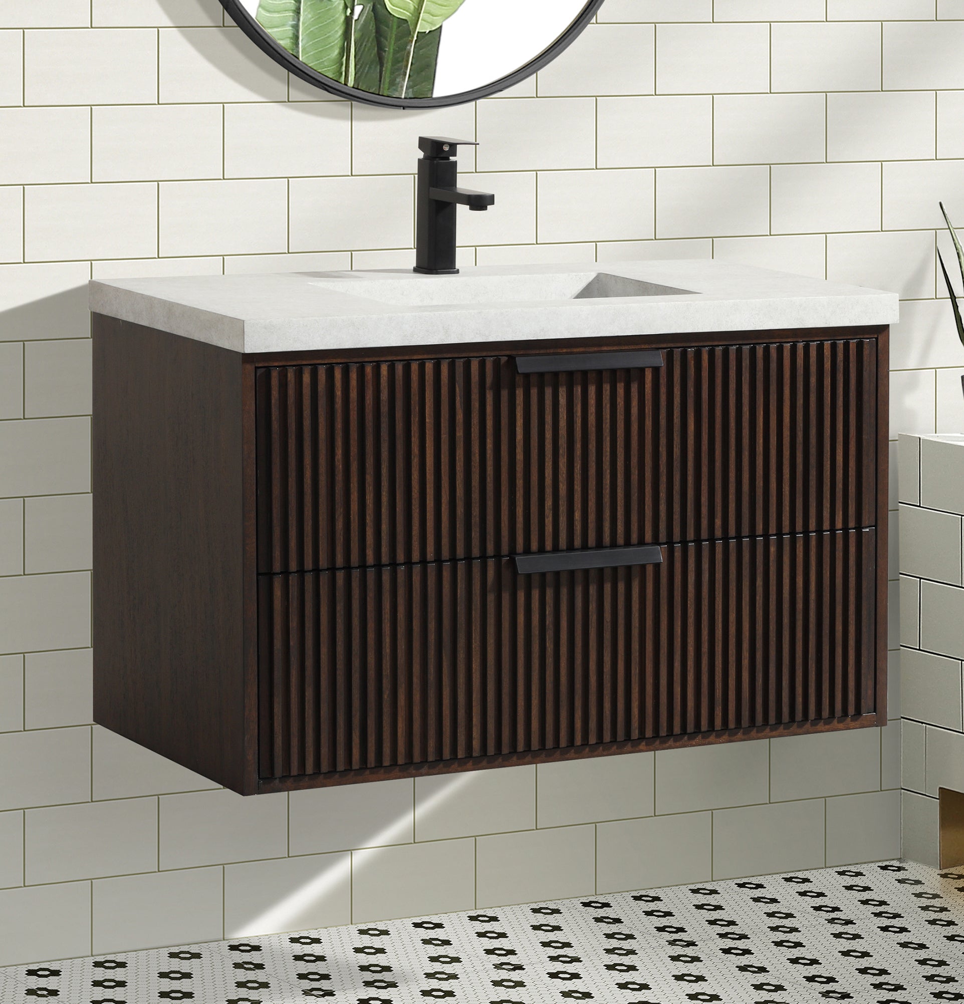 San Diego 36" Floating Bathroom Vanity Walnut Ari Kitchen & Bath